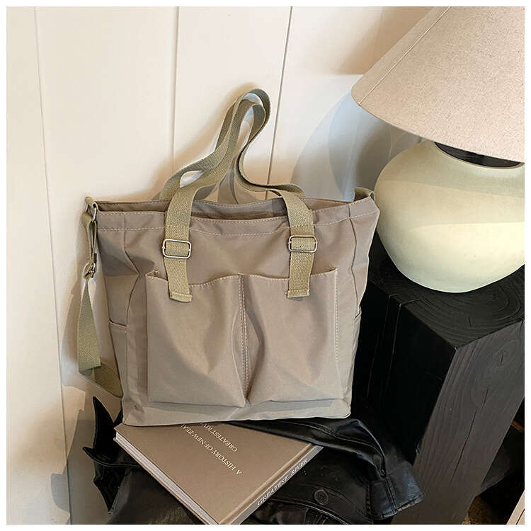 Foreign Trade Women's New Fashionable Commuting Shoulder Large Capacity Student Book Japanese And Korean Double Canvas Crossbody Bag