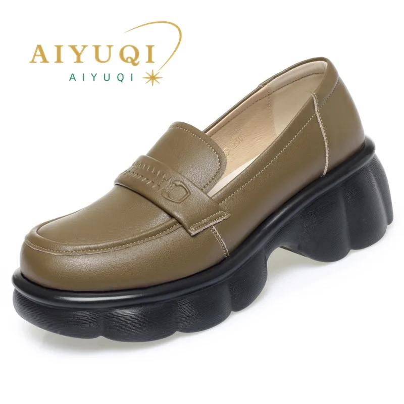 AIYUQI Genuine Leather Loafers Women Spring British Style Women Shoes Fashion Platform Shoes Women
