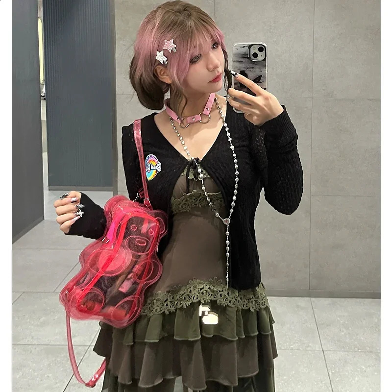 Novelty Glitter Transparent Bear Shaped Women Mini Backpack Kawaii Girls Clear Purses and Handbags Female Jelly Crossbody Bag 241223