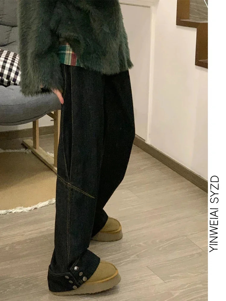 Black High Waist Women Jeans Hip-hop Fashion Vintage Streetwear Y2K Wide Leg Jean Female Trouser Baggy Gradient Denim Pants 241223