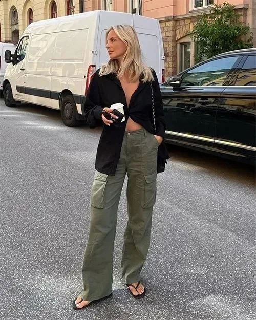 Adjustable Straight Fit Cargo Pants Drop 6 Pockets Baggy Pants Thick Leg Pant Fat Leg Pants for Women Streetwear Fashion 241223