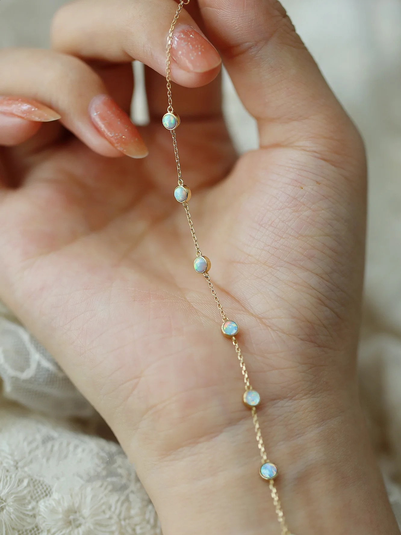 CCFJOYAS 100% Real 925 Sterling Silver Seven Round Mini Opal Bracelet for Women 18k Real Gold Plated Fine Retro Niche Jewelry 241220