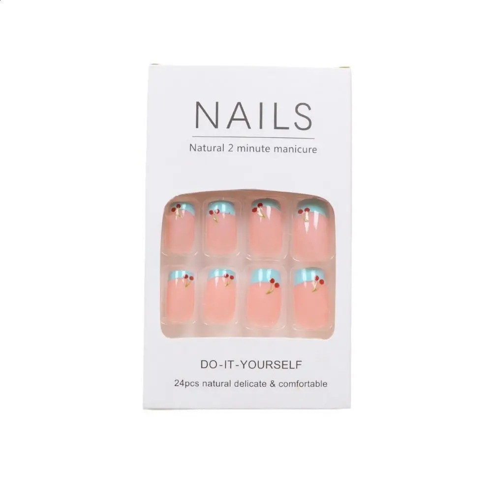 24pcs Manicure Long Almond False Nails Stiletto Ballerina Fake Nials Detachable Cute Cherry Press on Nails DIY 241223