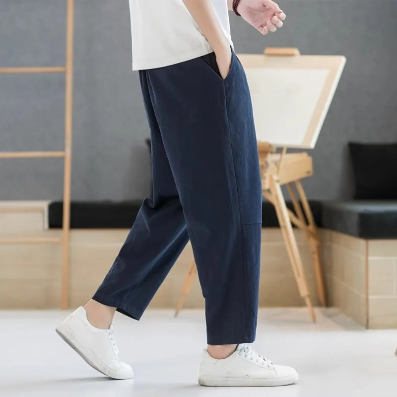 Mens pants cotton linen mens summer item solid color mens Trouser loose fitness bag streetwear Plus size M-5XL 241219
