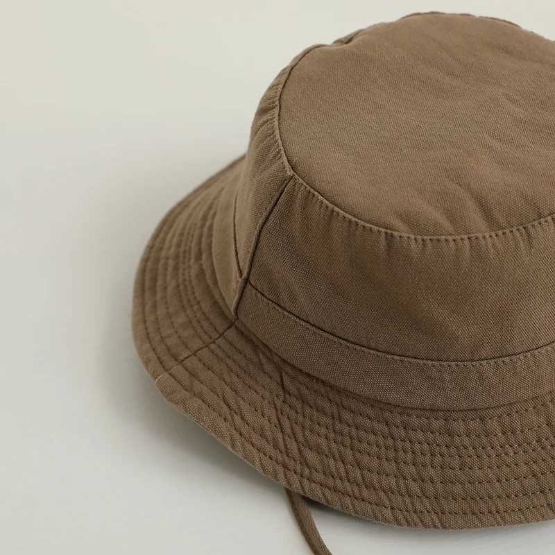 Caps Hats Solid color baby bucket hat summer wide brown childrens fisherman hat adjustable cotton childrens boys and girls Panama sun hat H241223