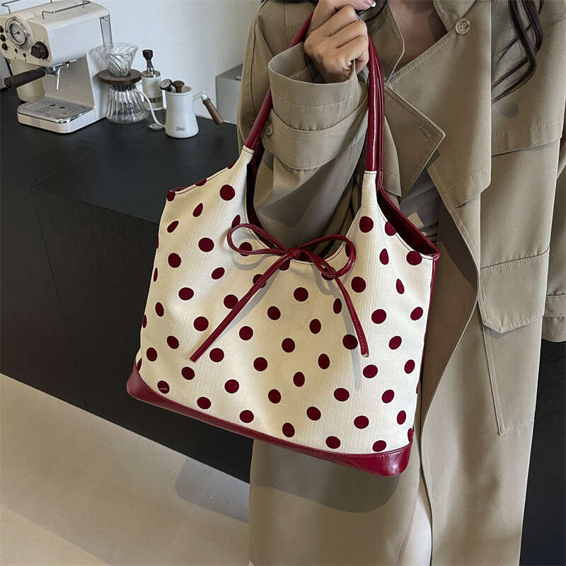 New butterfly bow polka dot large for fashion commuting, underarm tote bag, versatile, high-end texture women's bag