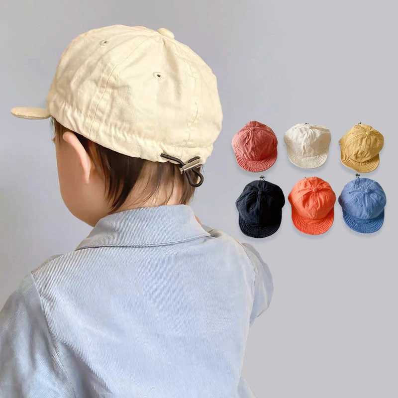 Caps Hats Summer childrens baseball cap solid color childrens boys and girls footcaps Korean soft Brim sun hat H241223