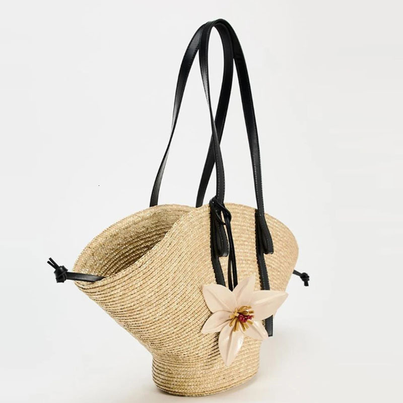 Large Capacity Woven Women 2024 New Summer Leisure Handbag Seaside Vacation Beach Shoulder Bag