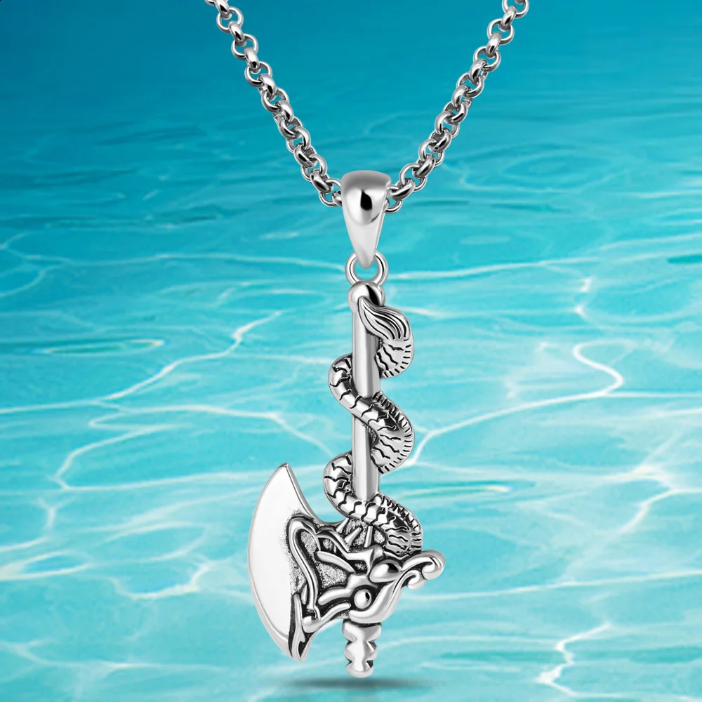 Retro Dragon Necklace Axe Pendant Jewelry for Men Womens Long Sweater Chain Necklace Box Chopin Chain Gift;Male Amulet Jewelry 241220