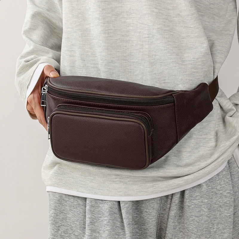 100% Genuine Leather Mens Waist Bag Mini Travel Fanny Chest Pack Cowhide Belt Bag Male Small Waist Bag For Phone Pouch 241223