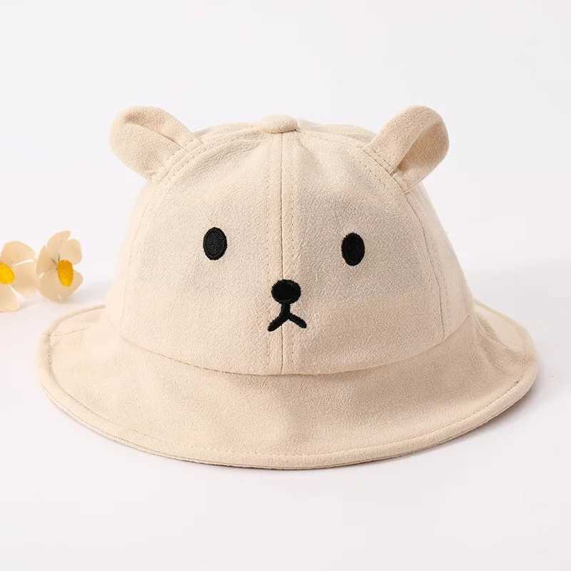 Caps Hats Cute Bear Baby Bucket Hat with Ears Boys and Girls Cotton Children Sun Outdoor Summer Panama H241223005K