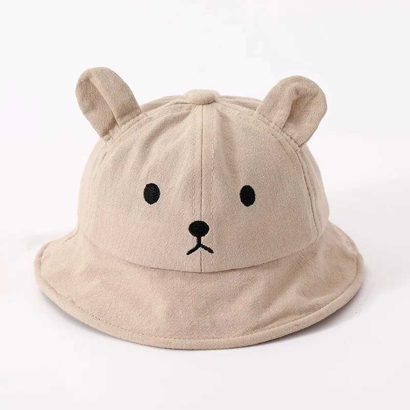 Caps Hats Cute Bear Baby Bucket Hat with Ears Boys and Girls Cotton Children Sun Outdoor Summer Panama H241223005K