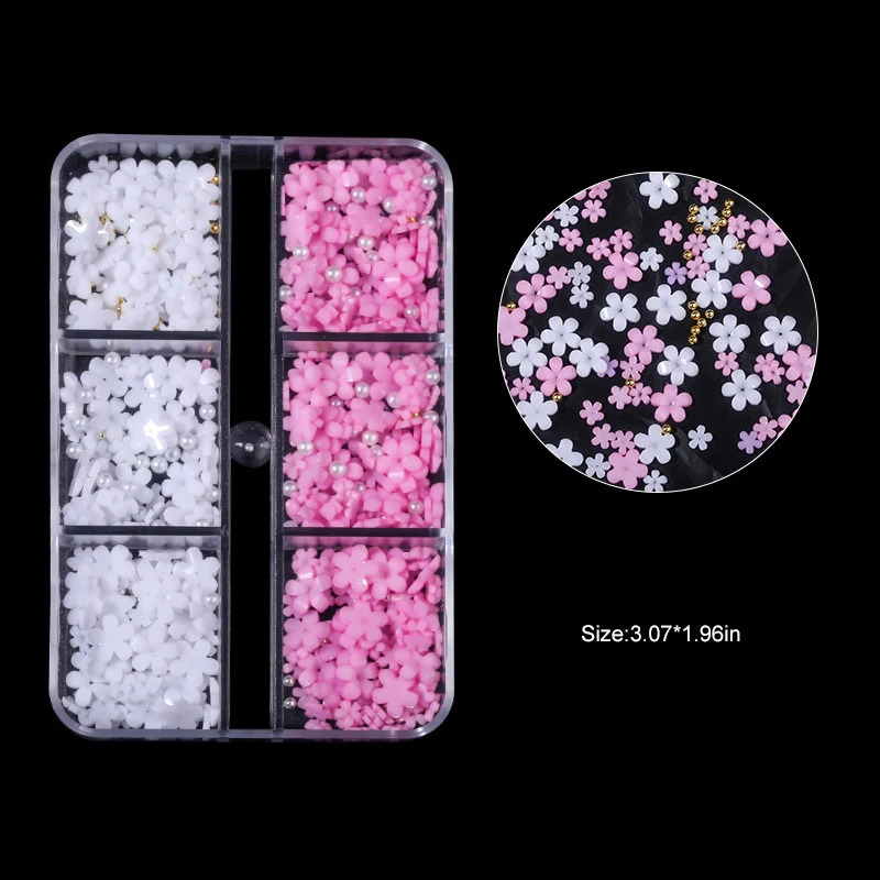 3D Flower Nail Arts Charms With Silver Gold Beads Cute Five Petal Flower Ornaments Nail Gems Acrylic Resin Flower for Nail Art 241223