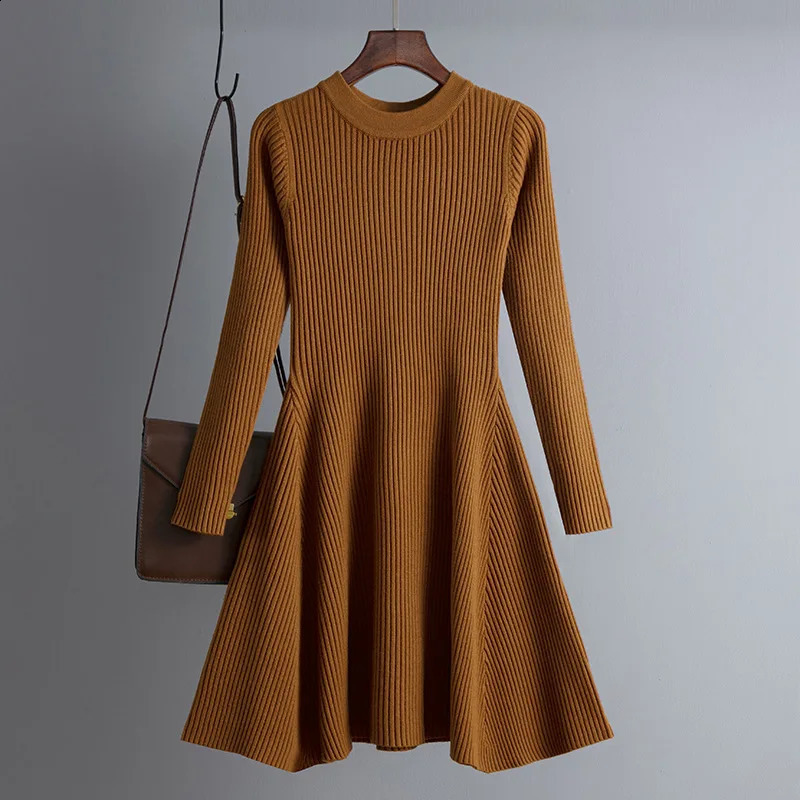 HLBCBG basic autumn winter short aline thick sweater dress elegant knit women slim mini Female chic sexy 241218