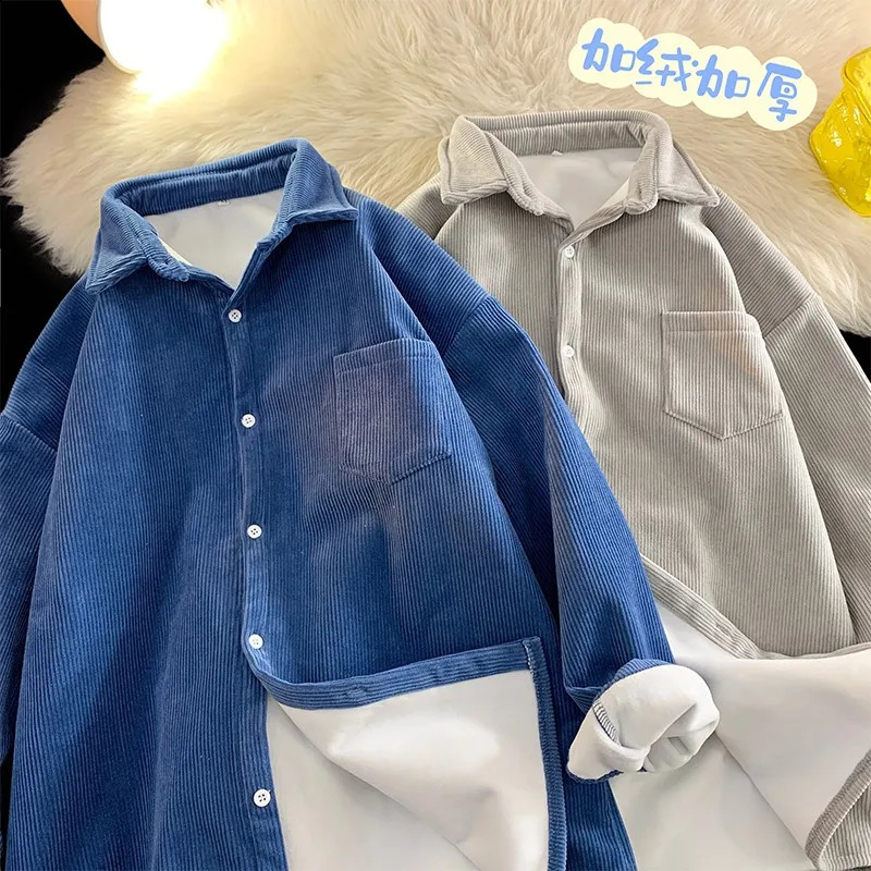Fleece Corduroy 8XL Casual Mens Shirts Clothing Big Size Long Sleeve Shirt Man Social Mens Shirt Top Cool Autumn Winter 241223