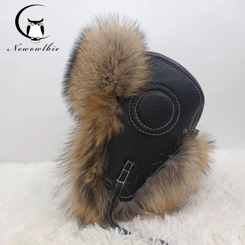 100% Raccoon Fur Natural Color Middle aged Cotton Hat Lei Feng Hat Winter Mens Baseball Hat Full Fur Covered Mens Ski Hat 241220