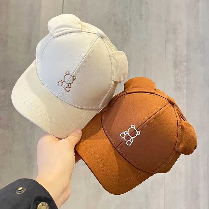 Caps Hats Childrens summer snapshot hat cartoon bear ear baseball cap girl boy cute animal embroidery cotton childrens sun hat H241223
