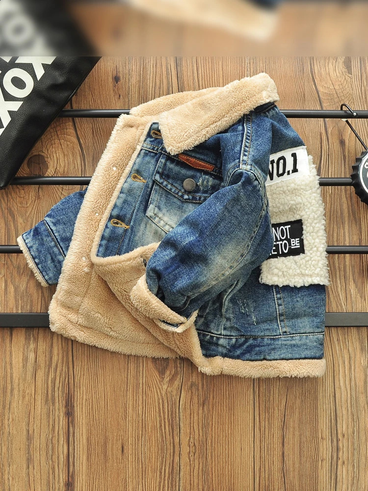 2-8 Years Old Kids Boy Denim Jackets Velvet Warm Coat Autumn Winter Lapel Fleece Lining Jean Coats Boys Outerwear 241223