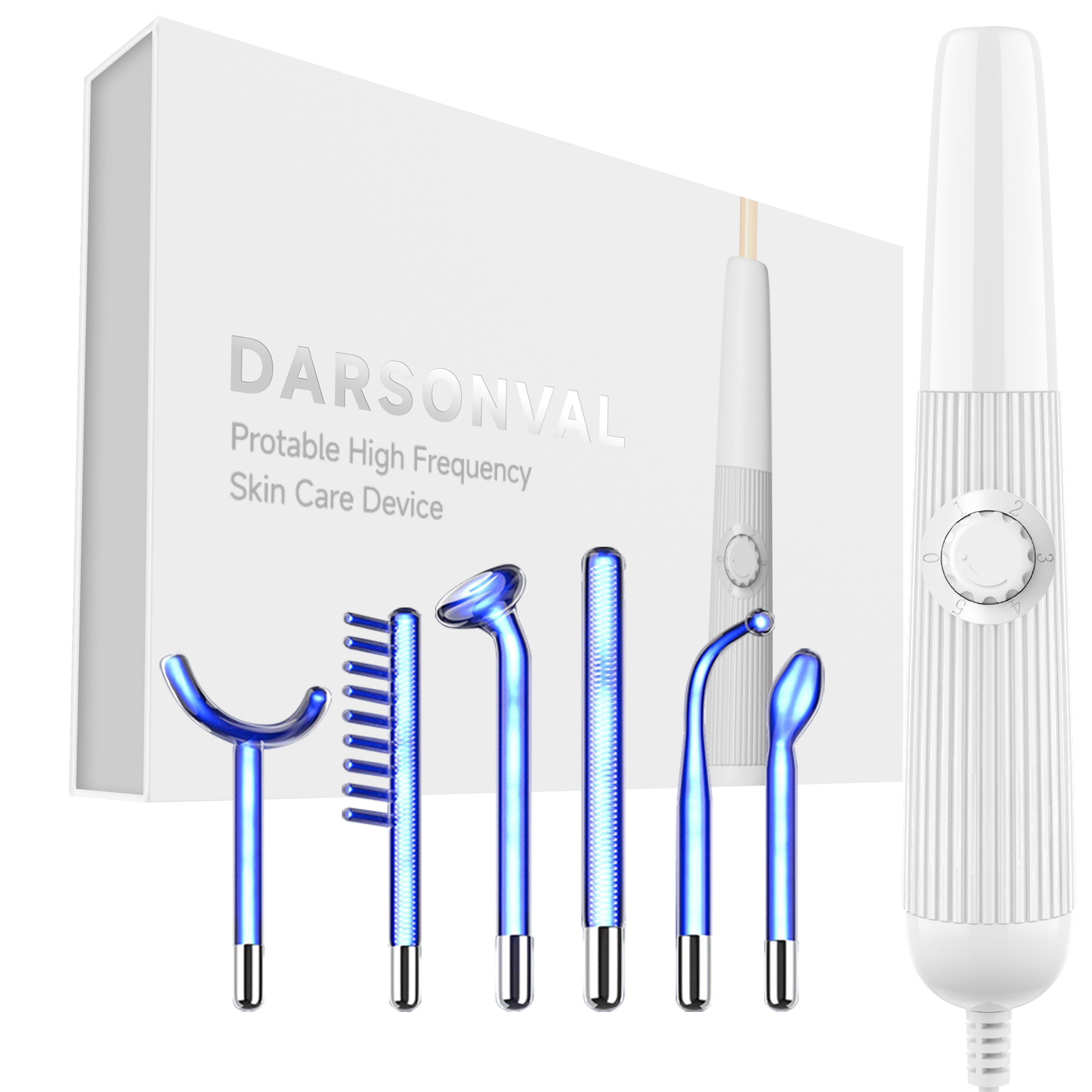 DARSONVAL Blue 6-In-1High Frequency Facial Hine For Hair Face Anti Aging Therapy Acne Tool Fusion Neon+Argon Wands Skin Care