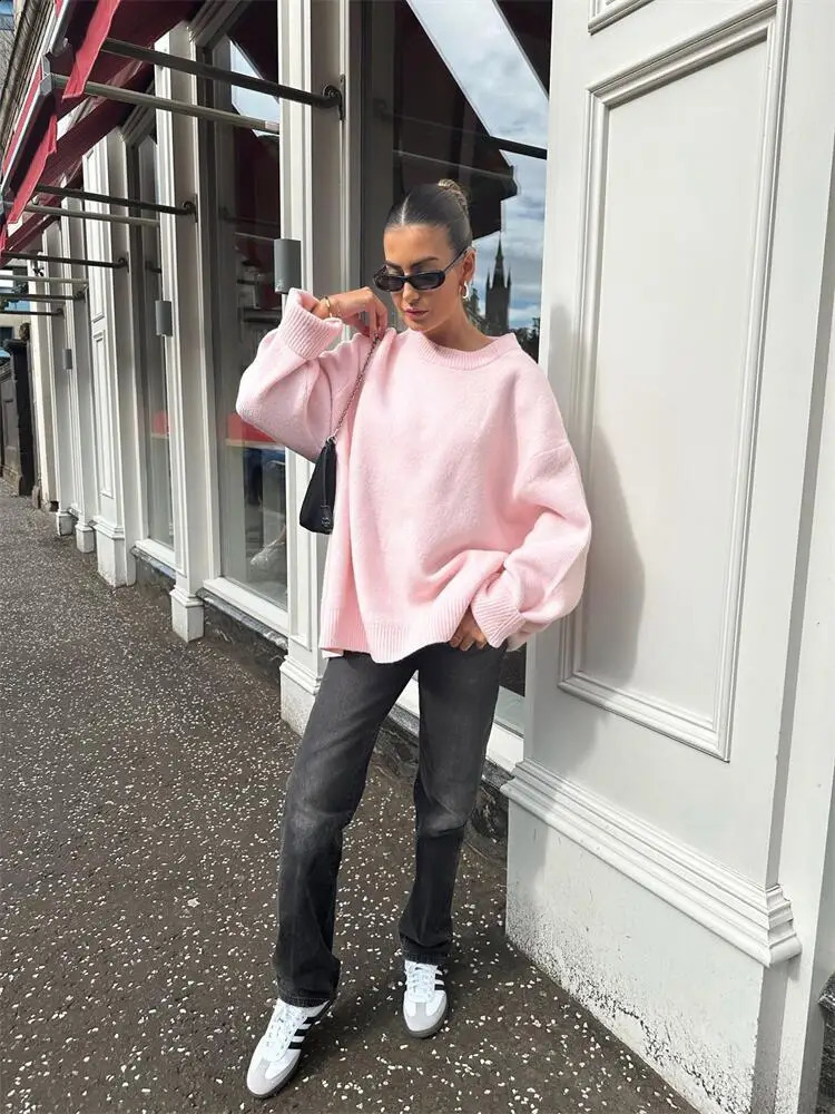 Women Sweaters Knit Basic Pullover Long Sleeve Round Neck Solid Spring Streetwear Knitwear Loose Elegant Jumper Female Tops 241223
