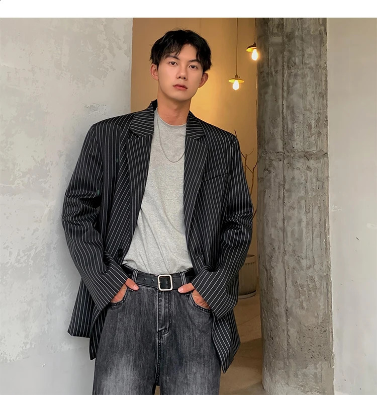 y2k Striped Suit Jacket High Street Trendy All-match Loose Casual men blazer slim fit mens jacket men clothing blazer men 241220