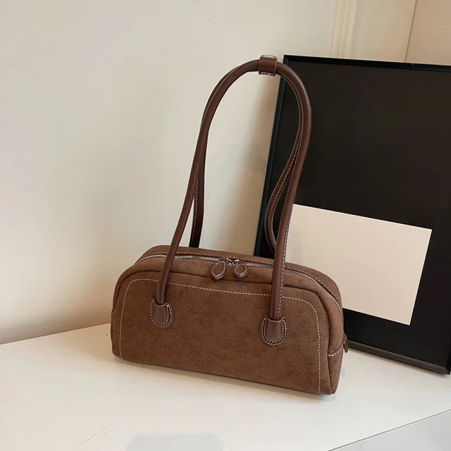Shoulder Women Multi Pocket Underarm Faux Suede Zipper Tote Purse Satchel Bag For Work Shopping Suede Gender Neutral