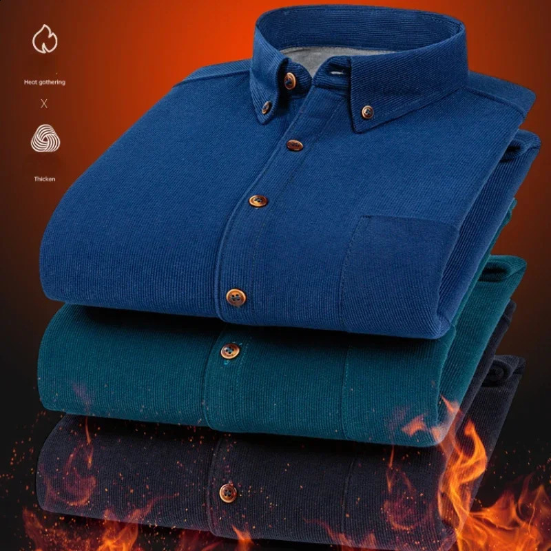Mens Corduroy Fleece Warm Plaid Classic Style Regular Fit Velvet Large Size Thick Casual Shirt Male Clothes Plus L-6XL 241223