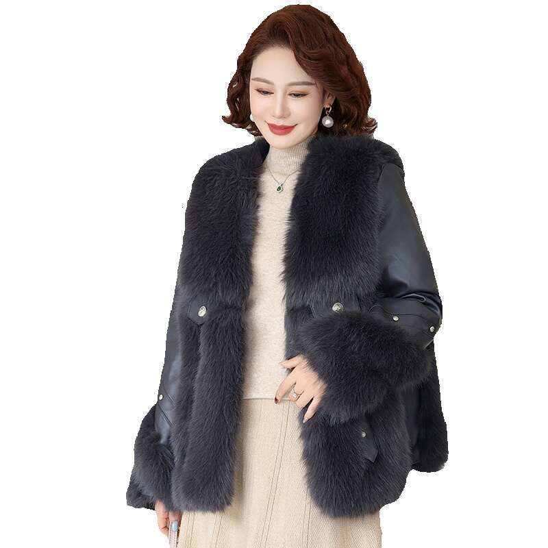 Moms outfit with thick mink imitation coat middle-aged outfit womens autumn and winter fur one-piece cotton coat