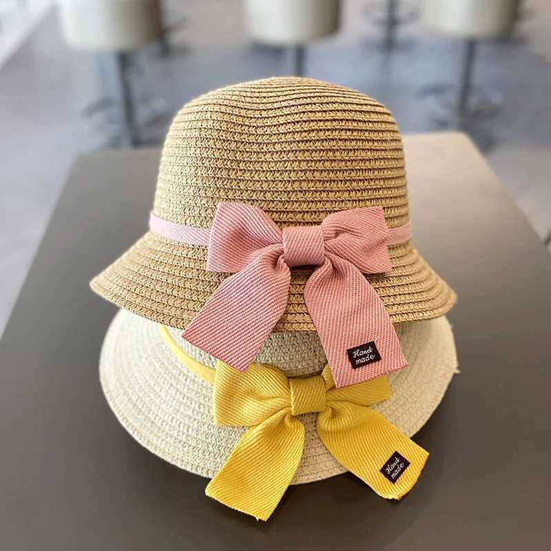 Caps Hats 2-8 year old childrens sun hat girl summer new rice straw bag hat set baby travel sun protection beach hat childrens sun fisherman hat H2412