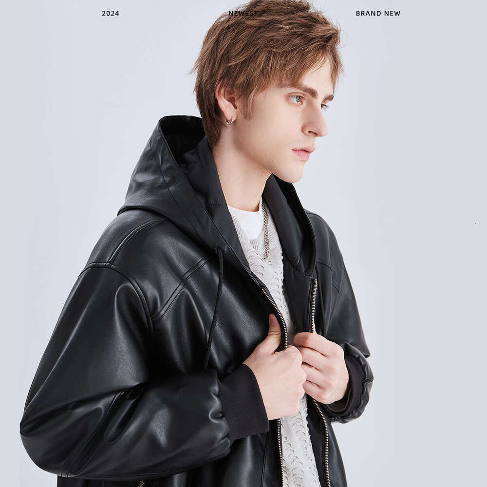 Wear Hooded Cotton Jacket Winter High End Trendy Thickened Warm Loose Zipper Leather Men's Coat