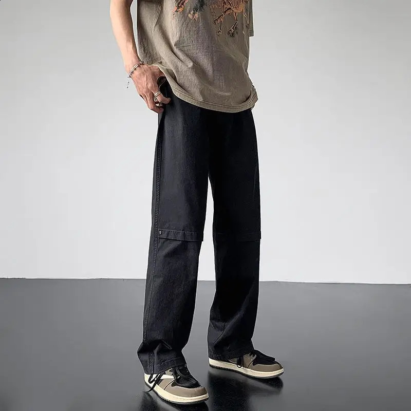 Work Pants Mens American Retro Ice Silk Casual Pants Straight Tube Loose High Street Logging Pants 241223