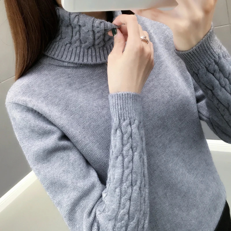 Women Sweater Turtleneck Pullovers Autumn Winter Sweaters Long Sleeves Thick Warm Female Sweater Khaki 241217