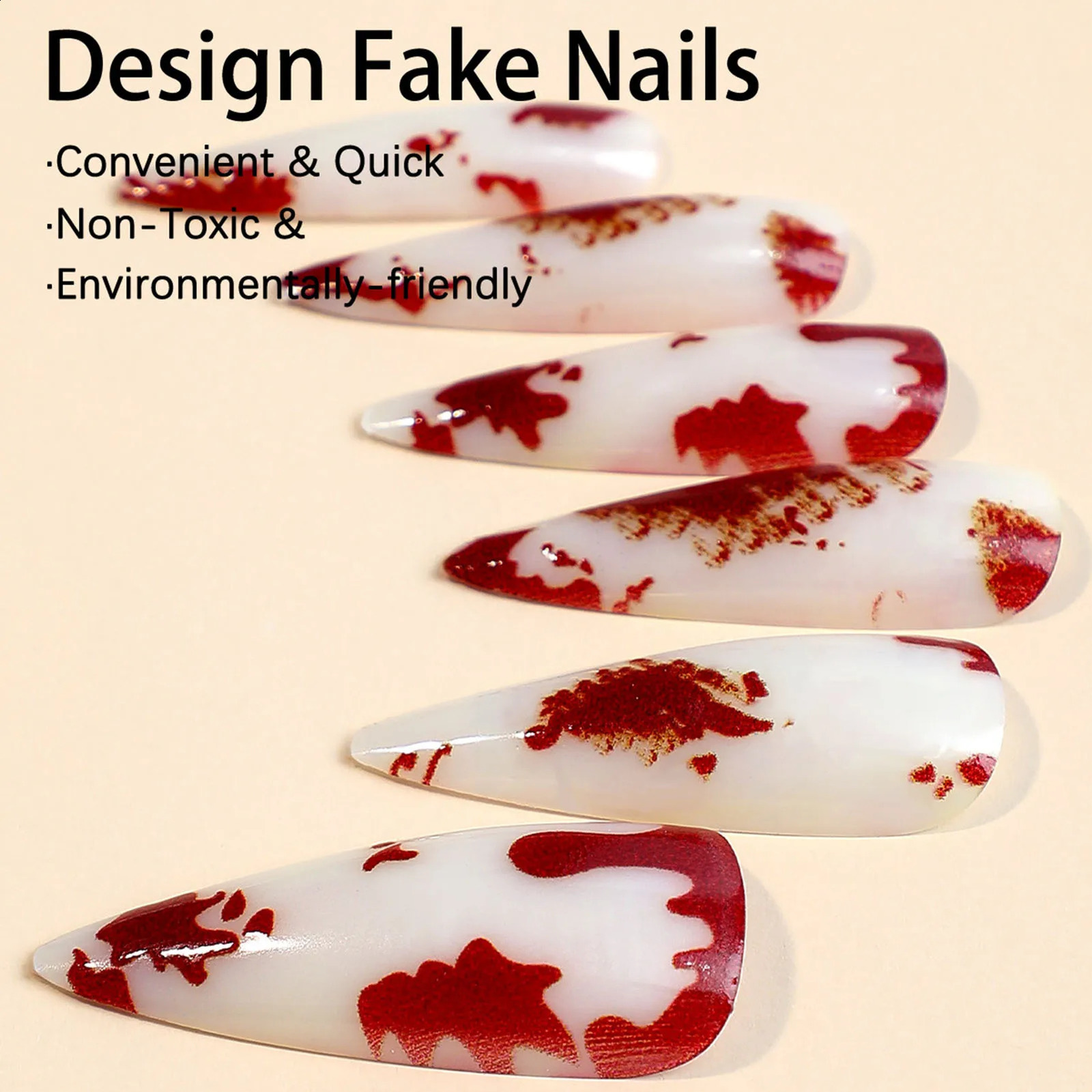 24pcs Long Pointed Halloween Nail Tips Bloodstain Decor Fake Nails Stiletto Press On False Nails Professional Manicure Nail Art 241223