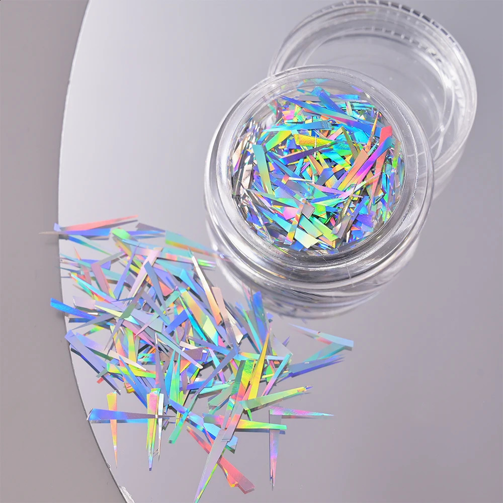 1 Jar Glass Effect Line Nail Sticker Decoration Aurora Glass-Paper Nail Art Sequins Glitter Decals Clear Color Accessories 241223