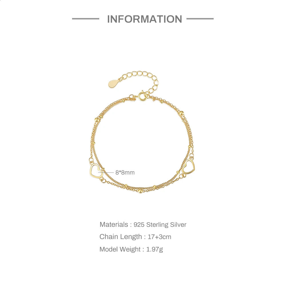 ROXI 925 Sterling Silver Adjustment Bracelets For Women Double Layered Love Heart-shaped Hand Chain Couple Bracelet Pulseras 241220