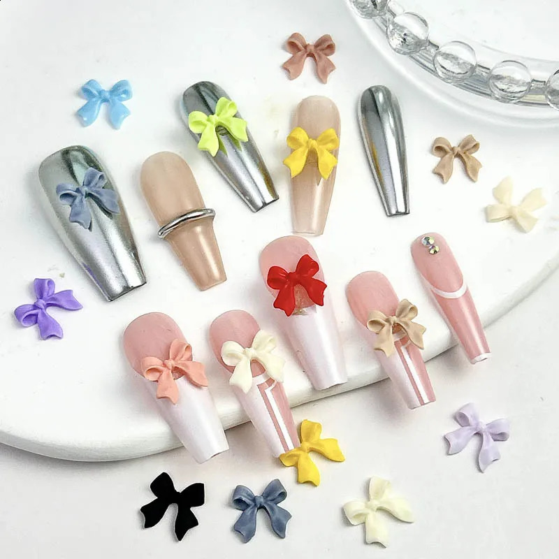 100PCS 3D Ribbon Bow Nail Art Charms Supplies Bowknot Accessories For Nails Decoration Manicure Deocr Parts Material Tool 241223