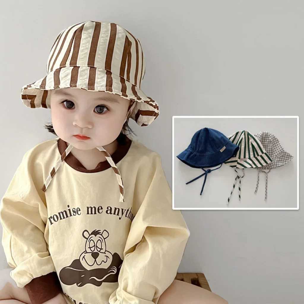 Caps Hats New summer baby sun hat double-sided wearing baby fisherman hat outdoor beach windproof childrens Panama sun hat H241223