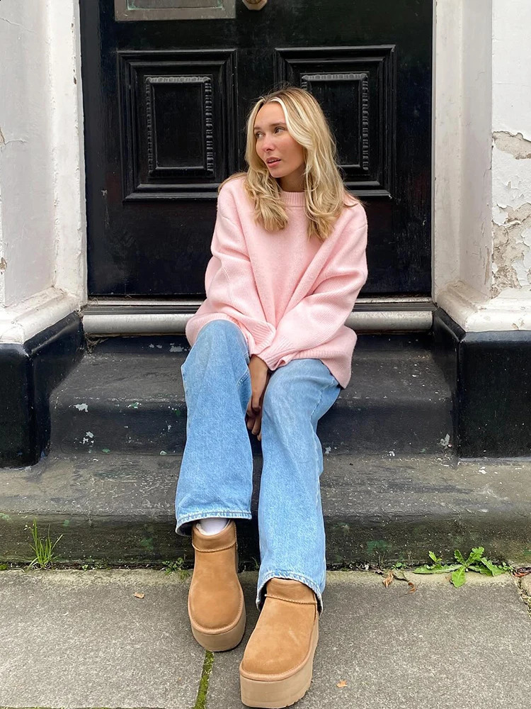 Women Sweaters Knit Basic Pullover Long Sleeve Round Neck Solid Spring Streetwear Knitwear Loose Elegant Jumper Female Tops 241223