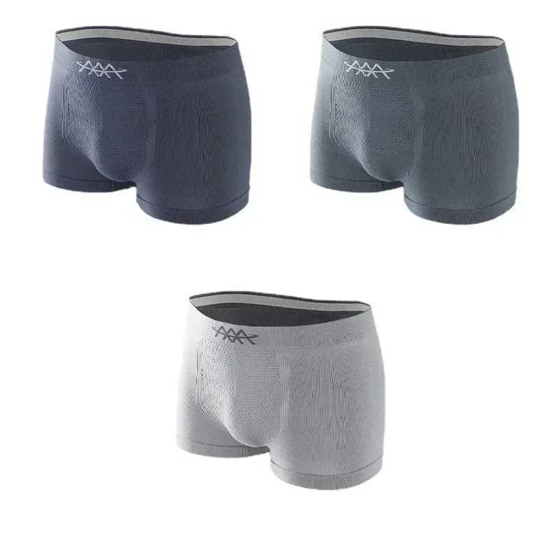 New magnetic mens seamless sports underwear high elasticity breathable and comfortable plain weave mens mid waist boxing underwear W241223