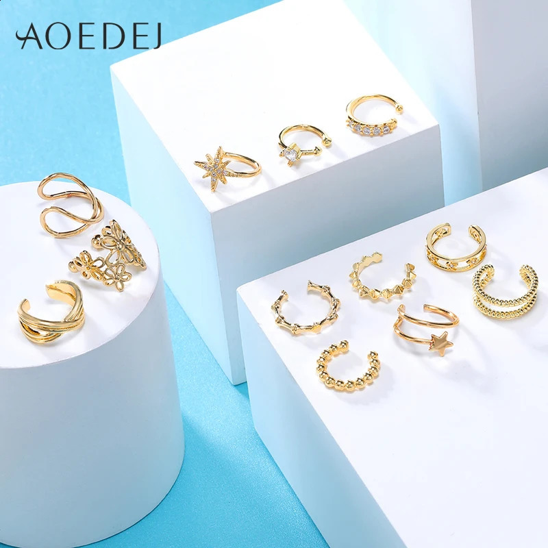 AOEDEJ 12 PCS/lot Gold Color Clip Earrings Punk Hip Hop Earrings for Men Women Gothic No Piercing Earrings Cartilag Jewelry 241220