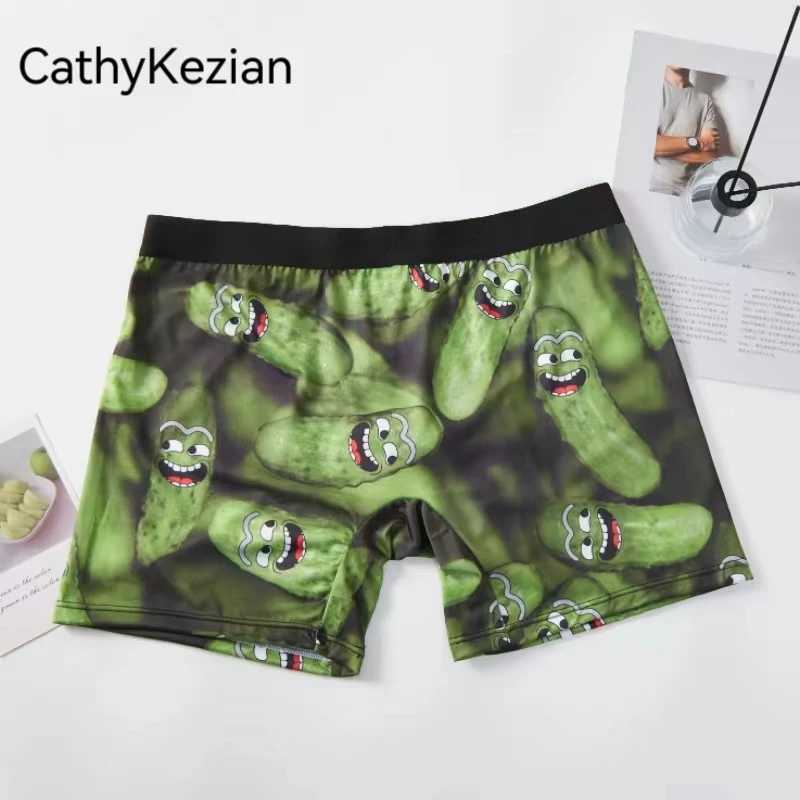 Mens sports boxing underwear sports underwear green M L XL cartoon printing breathable fashion fitness and leisure W241223