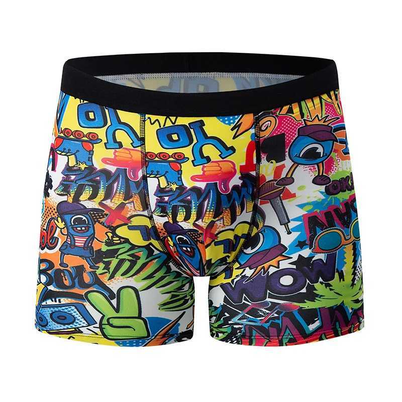 6-piece mens fashionable printed long boxer underwear comfortable plus size sexy shorts youth multi-color combination underwear W241223