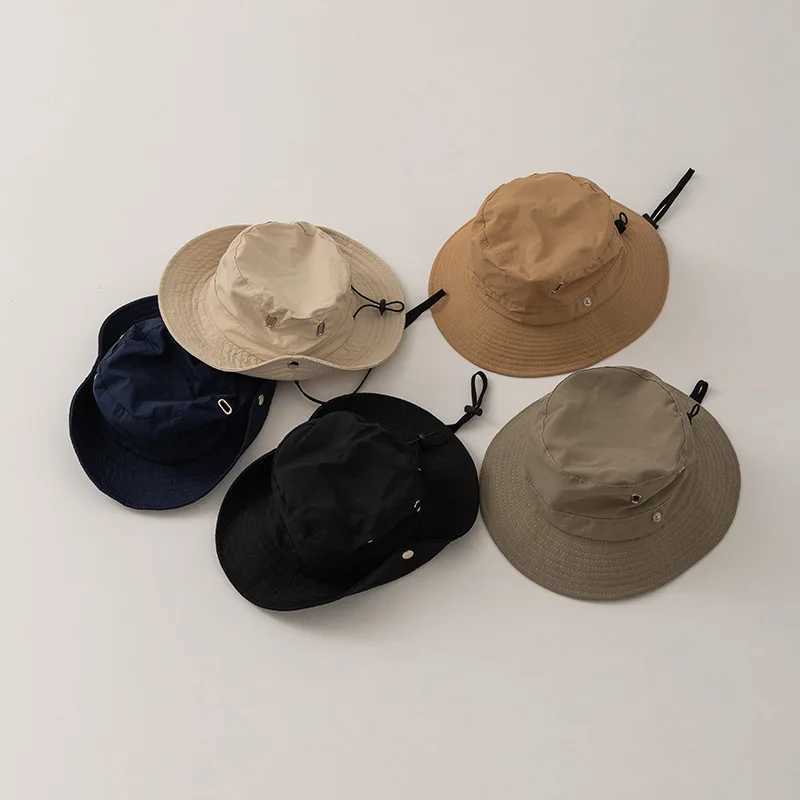 Caps Hats Japanese solid color childrens fisherman hat spring and summer adjustable childrens outdoor sun hat Korean boy and girl casual hat H241223