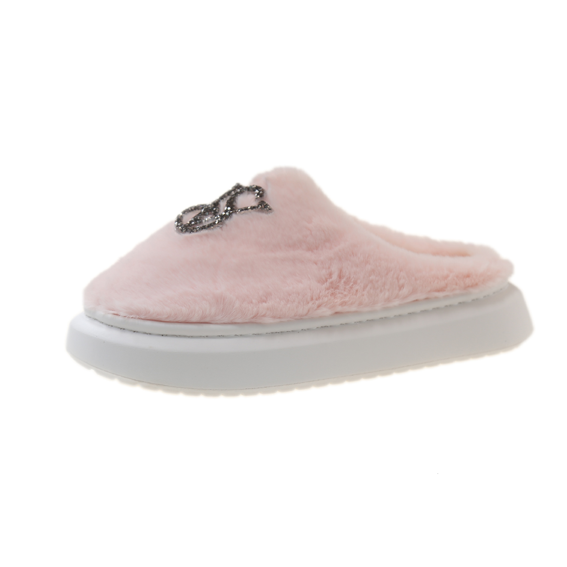 Baotou Hairy Cotton Versatile Autumn And Winter New Warm Home Bright Diamond Slippers Fashionable Women's Shoes For Wearing Outside