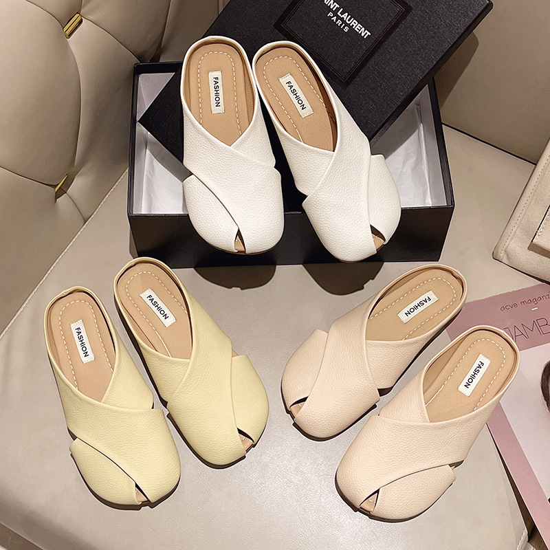 Baotou slippers female summer new Korean women flat slippers soft bottom Baotou half slippers home slippers female For 2025