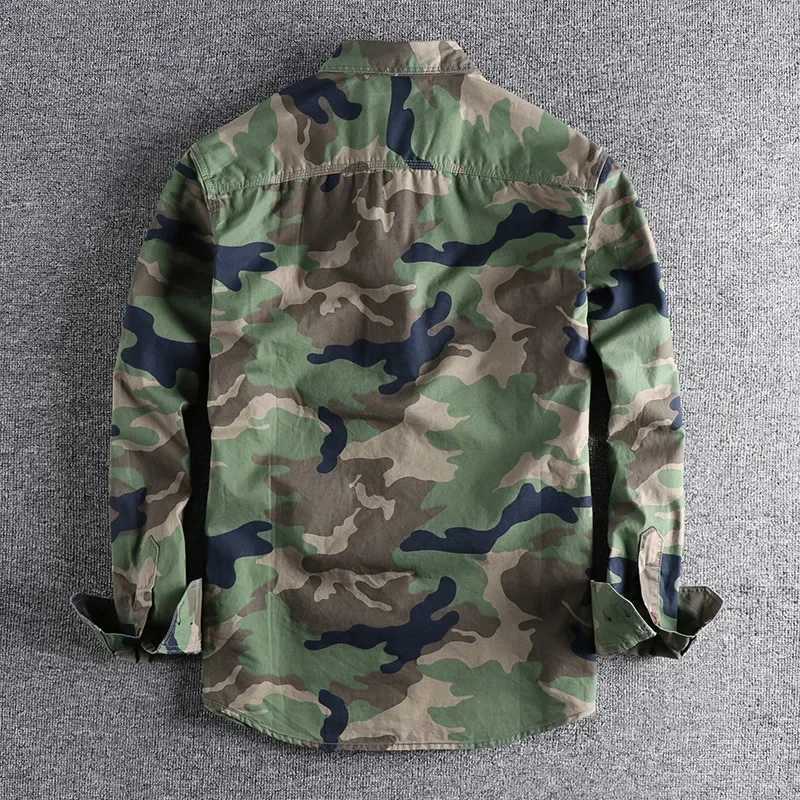 High quality mens classic camouflage cargo shirt durable outdoor hiking sports collar jacket casual youth hard pocket Camisia W241223