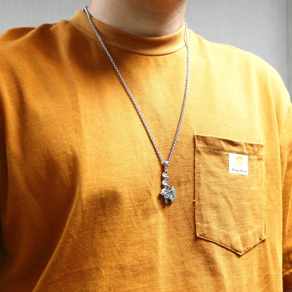 Retro Dragon Necklace Axe Pendant Jewelry for Men Womens Long Sweater Chain Necklace Box Chopin Chain Gift;Male Amulet Jewelry 241220