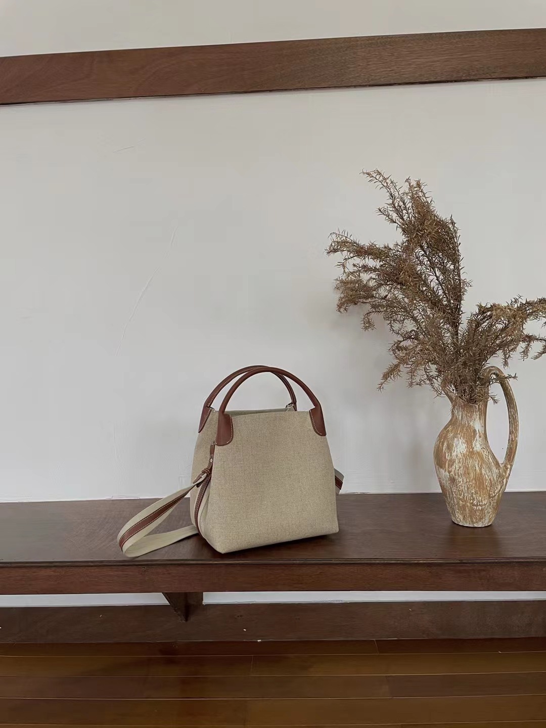 New Brand Cowhide Canvas Large Capacity Bucket Leather Basket Bag Crossbody Purses And Handbags