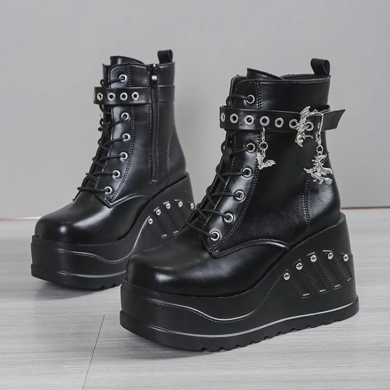 2024 Womens Fashion Boots Selling Punk Gothic Platform High Heels Wedge Womens Casual Gothic Punk Size 43 Womens Shoes 241213