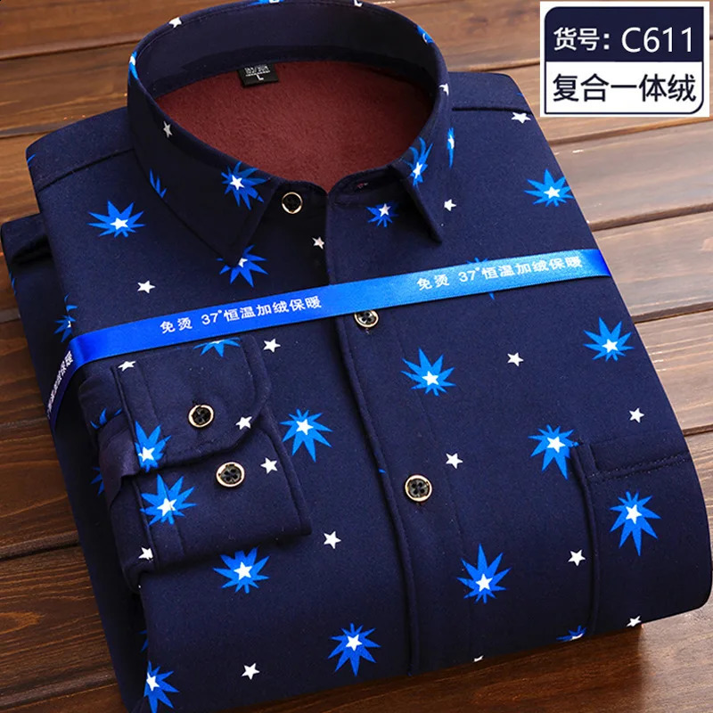 fleece thickened autumn and winter mens shirt long sleeve warm non-ironing casual slim fashion breathable 241223